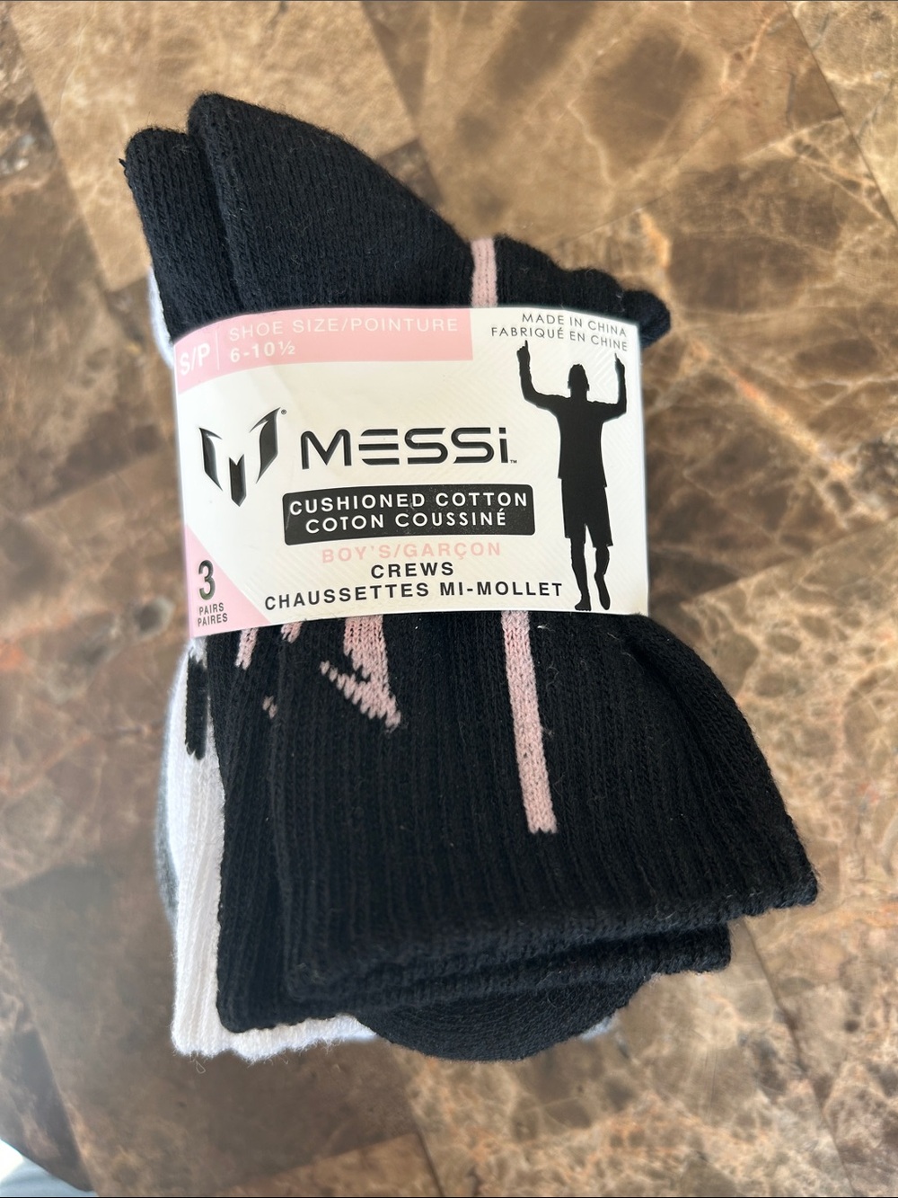 NWT 🆕 Messi Boys Cushioned Cotton Crew Socks (3 pairs) size 6-10.5